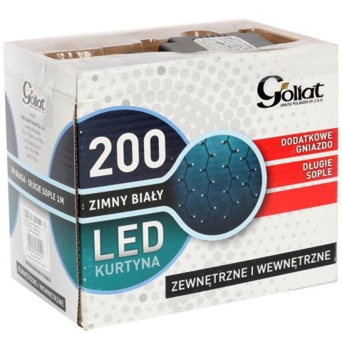 Kurtyna Świetlna LED 200 Białych Lampek z Dodatkowym Gniazdem, Do Użytku Wewnętrznego i Zewnętrznego, 3mx1m