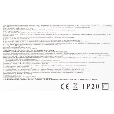 Kurtyna świetlna Śnieżynki 100 lampek z dodatkowym gniazdem, 6,5m, na baterie, do użytku zewnętrznego