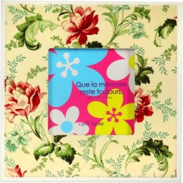 Kwadratowa Drewniana Ramka na Zdjęcie z Kwiatowym Zdobieniem, Kremowa, 13,5x13,5 cm