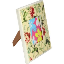 Kwadratowa Drewniana Ramka na Zdjęcie z Kwiatowym Zdobieniem, Kremowa, 13,5x13,5 cm