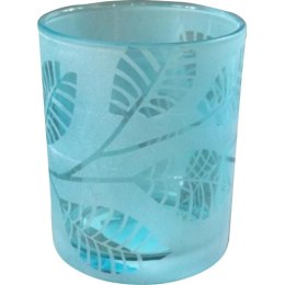 Mały świecznik niebieski ozdobny z liśćmi