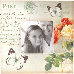 Ramka na zdjęcie stojąca kremowa z kwiatami i motylkami 14,5 x 14,5 cm