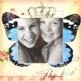 Stylowa Ramka na Zdjęcie z Motywem Motyla i Efektem Postarzania, Kremowa, 16x16 cm