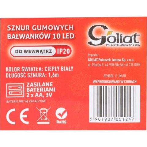 Świąteczne Lampki-Bałwanki LED na Sznurze, Zasilane Bateriami, 10 szt.