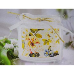 Świecznik szklany z uchwytem i kwiatowym motywem