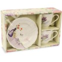 Zestaw 2 filiżanek i 2 talerzyków ceramicznych z kwiatami w wazonie w prezentowym opakowaniu