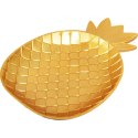 Zestaw 2 złotych, drewnianych tac w kształcie ananasów