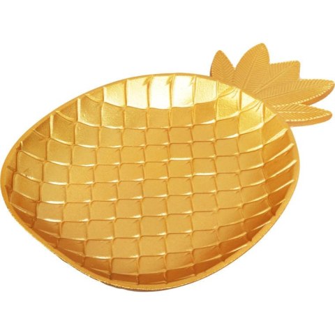 Zestaw 2 złotych, drewnianych tac w kształcie ananasów