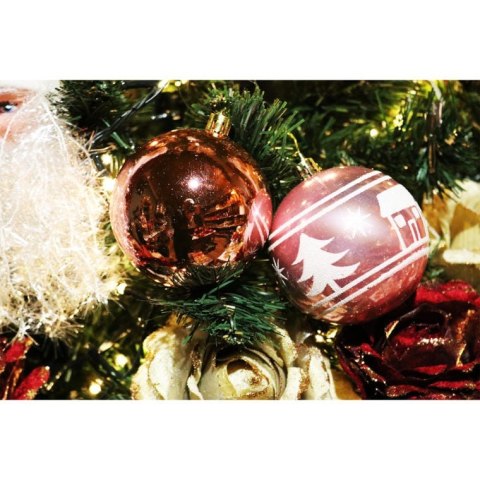 Zestaw 6 Różowych Bombek Dekorowanych Plastikowych o Średnicy 8cm