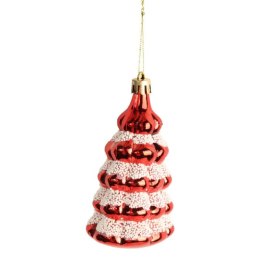 Zestaw Czerwonych Bombek w Kształcie Choinki z Brokatem - 3 Sztuki