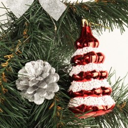 Zestaw Czerwonych Bombek w Kształcie Choinki z Brokatem - 3 Sztuki