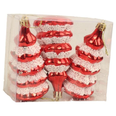 Zestaw Czerwonych Bombek w Kształcie Choinki z Brokatem - 3 Sztuki