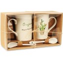 Zestaw Prezentowy: Dwa Ceramiczne Kubki z Łyżeczkami - Motyw Kaktusa
