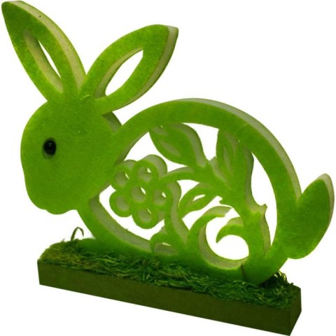 Zielony Zając Dekoracyjny na Drewnianej Podstawce - Wielkanoc 20x20x3cm