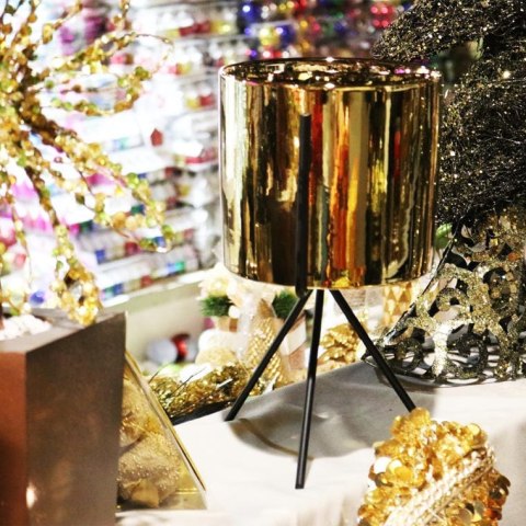 Złota Ceramiczna Osłonka na Metalowym Trójnogu 30x16cm