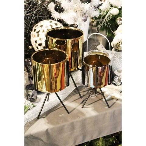 Złota Ceramiczna Osłonka na Metalowym Trójnogu 30x16cm