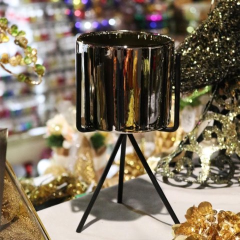 Złota Osłonka Ceramiczna na Czarnym Metalowym Trójnogu 23 cm