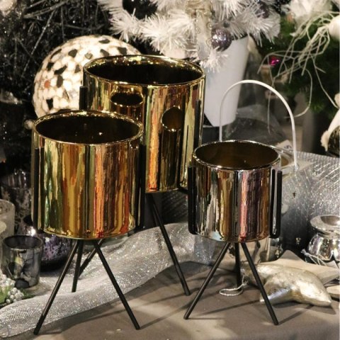 Złota Osłonka Ceramiczna na Czarnym Metalowym Trójnogu 23 cm