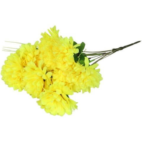 Żółty bukiet 10 sztucznych chryzantem z trawką - Dekoracja na Wszystkich Świętych