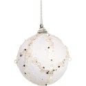 Biała bombka dekoracyjna ze srebrnym brokatem