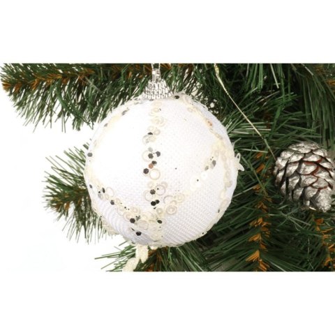 Biała bombka dekoracyjna ze srebrnym brokatem