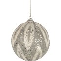 Bombka Dekorowana Styropianowa w Kolorze Biało-Srebrnym z Brokatem, Rozmiar 8cm