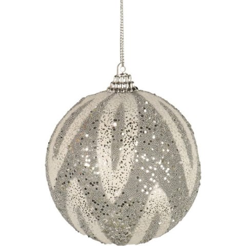 Bombka Dekorowana Styropianowa w Kolorze Biało-Srebrnym z Brokatem, Rozmiar 8cm