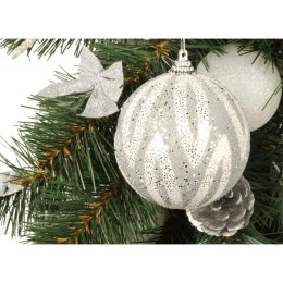 Bombka Dekorowana Styropianowa w Kolorze Biało-Srebrnym z Brokatem, Rozmiar 8cm