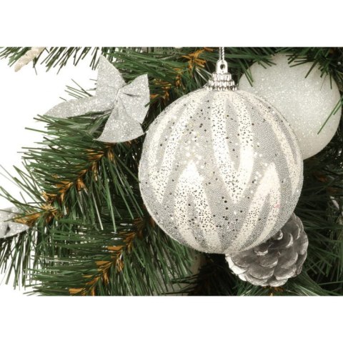 Bombka Dekorowana Styropianowa w Kolorze Biało-Srebrnym z Brokatem, Rozmiar 8cm