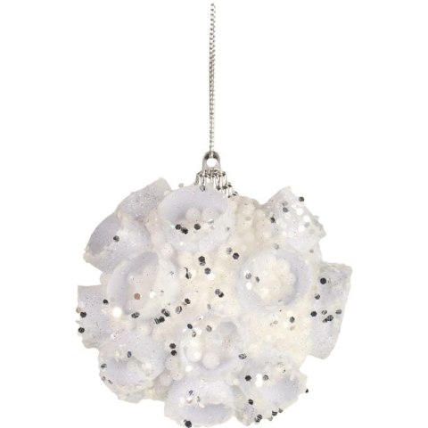 Bombka Styropianowa w Kolorze Białym ze Srebrnym Brokatem, 8 cm