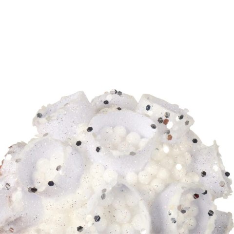 Bombka Styropianowa w Kolorze Białym ze Srebrnym Brokatem, 8 cm