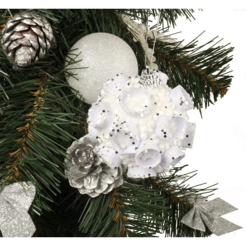 Bombka Styropianowa w Kolorze Białym ze Srebrnym Brokatem, 8 cm