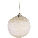 Bombka styropianowa biało-kremowa z brokatem - koronkowy wzór
