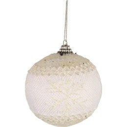 Bombka styropianowa biało-kremowa z brokatem - koronkowy wzór