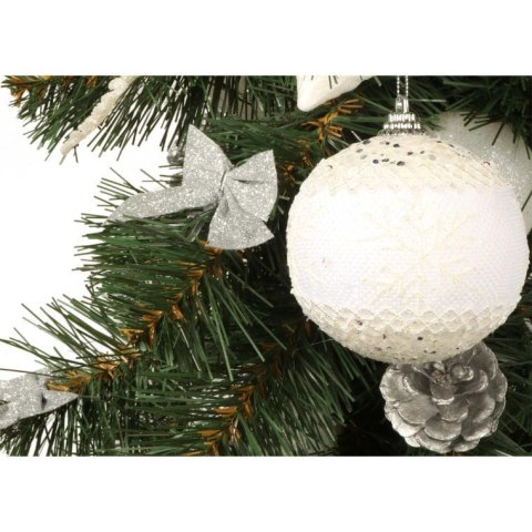 Bombka styropianowa biało-kremowa z brokatem - koronkowy wzór