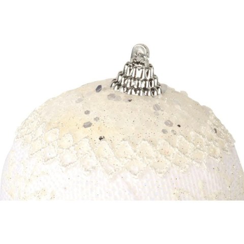 Bombka styropianowa biało-kremowa z brokatem - koronkowy wzór