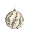 Bombka styropianowa biało-srebrna z brokatem i cekinami wypukła