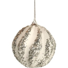Bombka styropianowa biało-srebrna z brokatem i cekinami wypukła