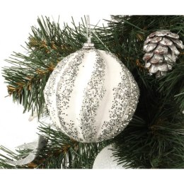 Bombka styropianowa biało-srebrna z brokatem i cekinami wypukła