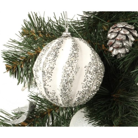 Bombka styropianowa biało-srebrna z brokatem i cekinami wypukła