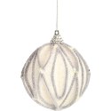Bombka styropianowa biało-srebrna z brokatem wypukła