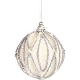 Bombka styropianowa biało-srebrna z brokatem wypukła