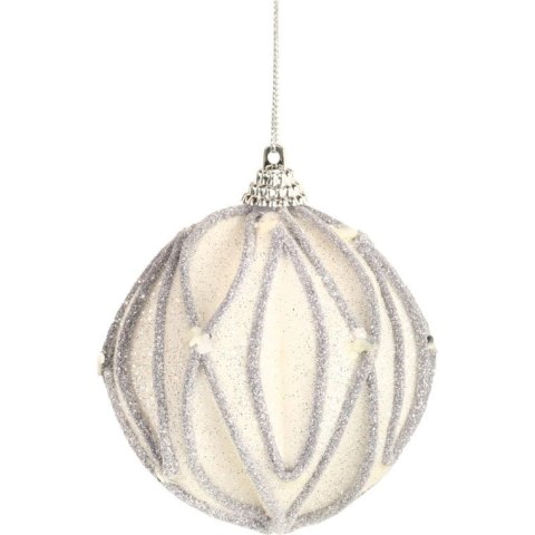 Bombka styropianowa biało-srebrna z brokatem wypukła