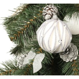 Bombka styropianowa biało-srebrna z brokatem wypukła