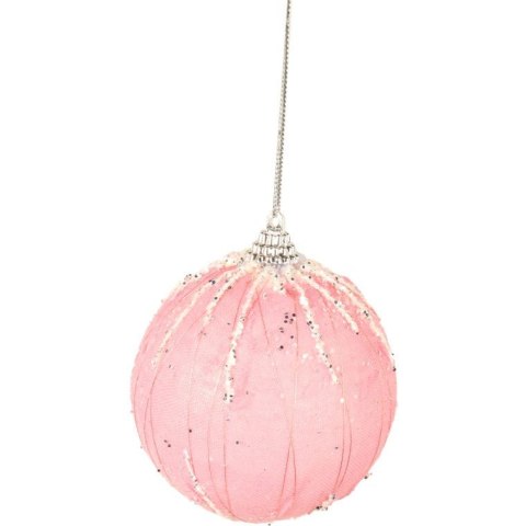 Bombka styropianowa różowa z brokatem i cekinami
