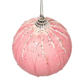 Bombka styropianowa różowa z brokatem i cekinami