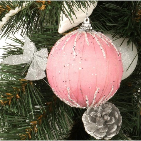 Bombka styropianowa różowa z brokatem i cekinami