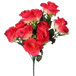 Bukiet 8 róż z dodatkiem bukszpanu w kolorze ciemny róż