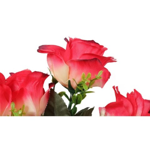 Bukiet 8 róż z dodatkiem bukszpanu w kolorze ciemny róż