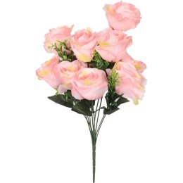 Bukiet 8 róż z dodatkiem bukszpanu w kolorze jasny róż